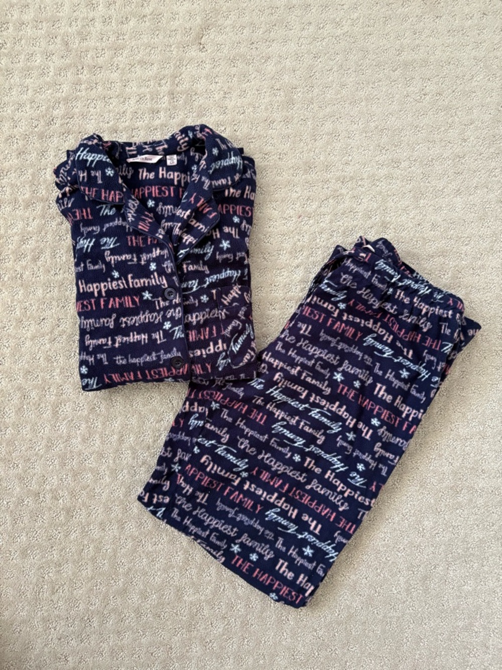 La Vie En Rose Navy Blue Family Print Women's Pajama Set